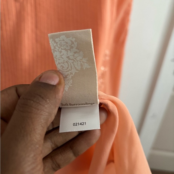 Soft Surroundings Carte Blanche Peach
Chiffon Sequin Trim Blouse Flowy peasant - Picture 8 of 8